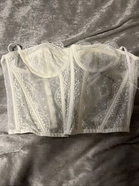 Sheer Lace Longline Bustier in White